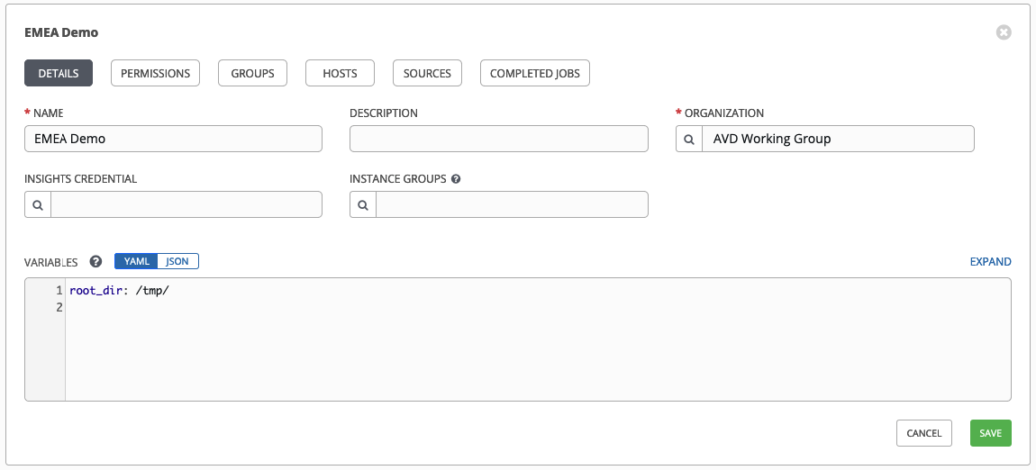 AWX create inventory